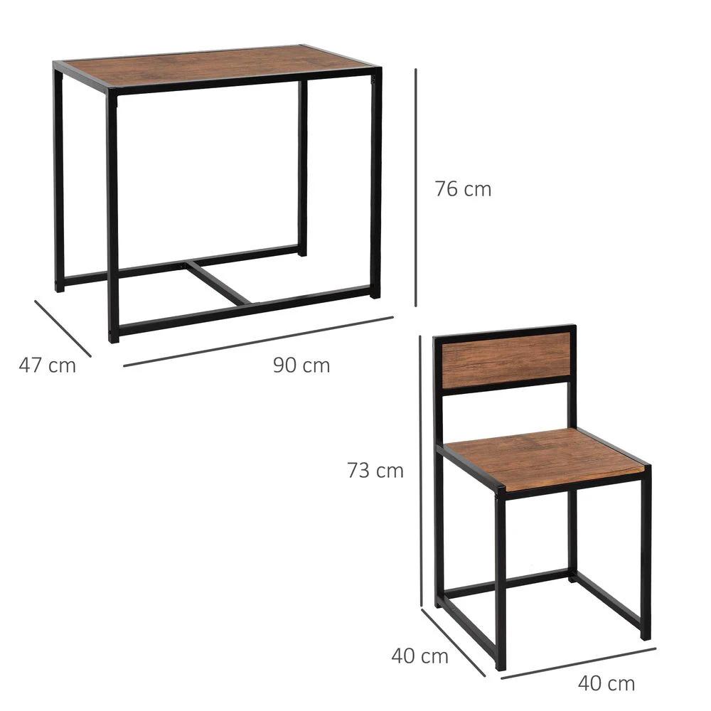 HOMCOM Steel Frame MDF 2-Seater Bar Stool and Table Set Wood Tone - Uncategorized Dining Set