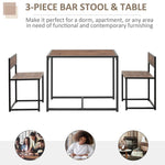 Steel Frame MDF 2-Seater Bar Stool and Table Set Wood Tone by HOMCOM