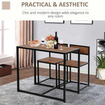 Steel Frame MDF 2-Seater Bar Stool and Table Set Wood Tone by HOMCOM