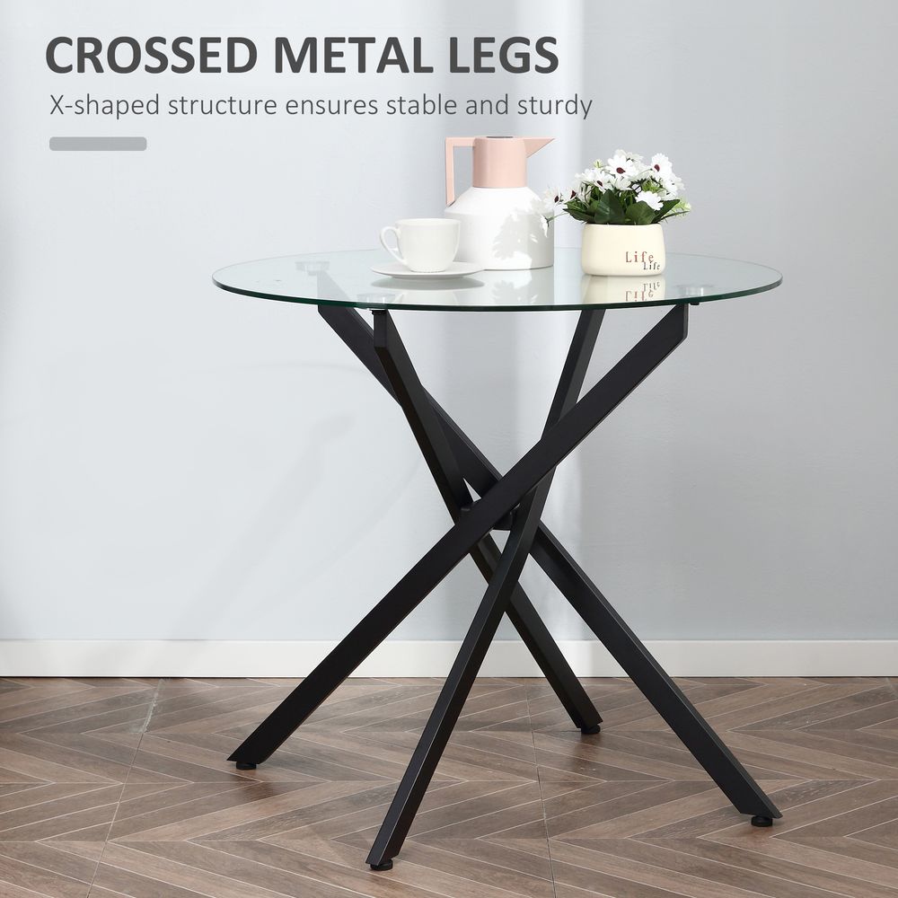 Clear Glass Side Table Round Metal Dining Table Dining Black - Dining Table from HOMCOM