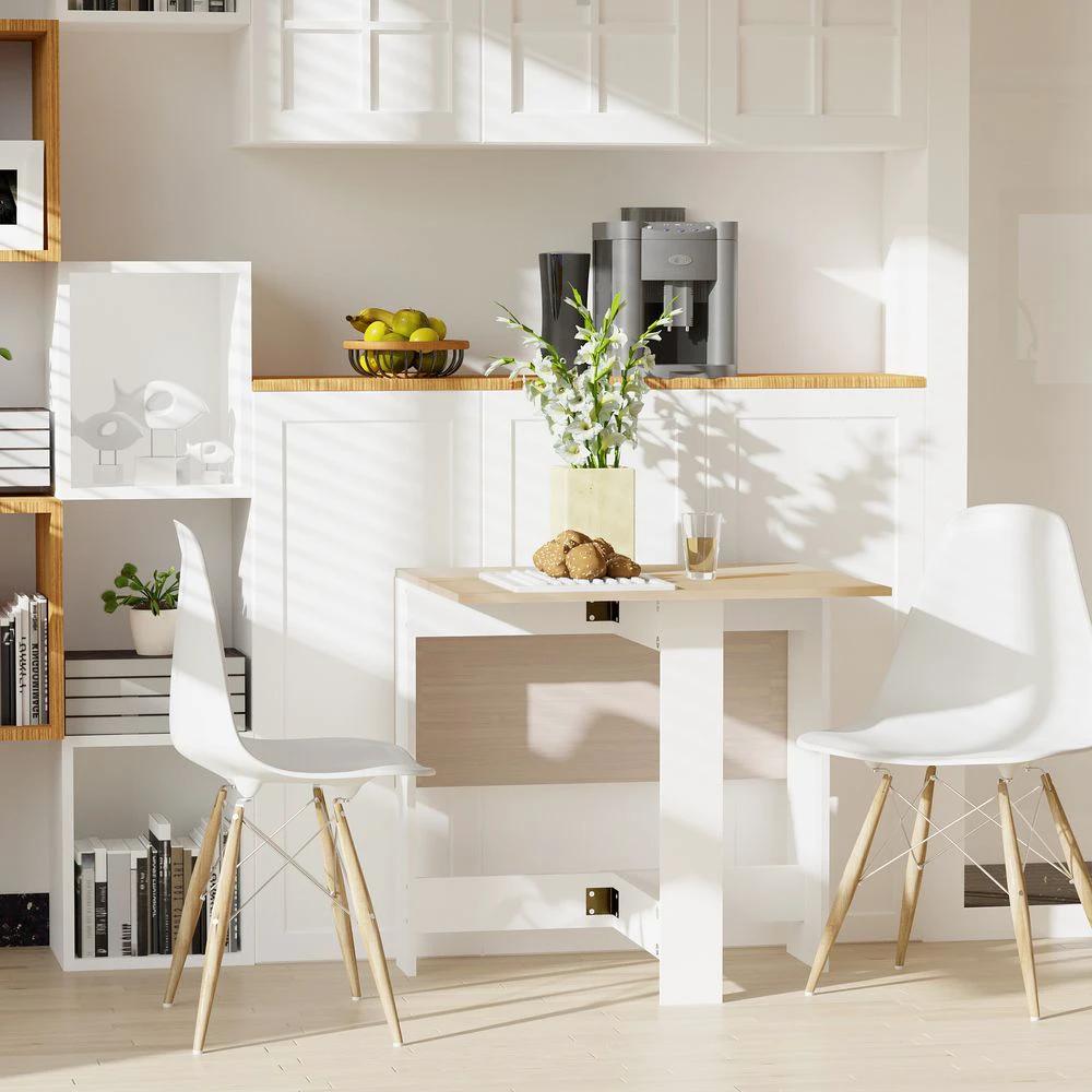 Drop Leaf Table Folding Dining Space Saving-Oak White Colour by HOMCOM