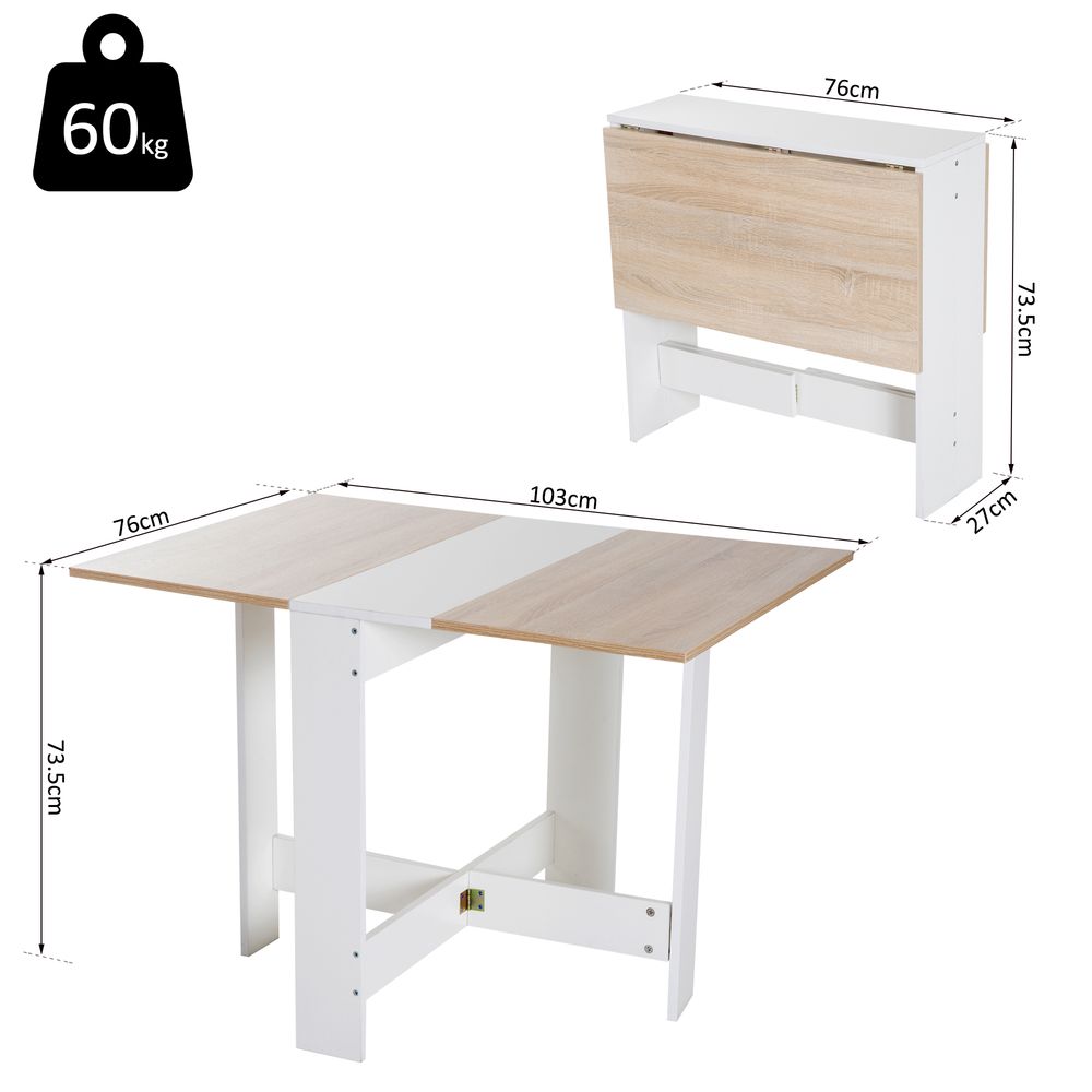 Drop Leaf Table Folding Dining Space Saving-Oak White Colour - Dining Table from HOMCOM