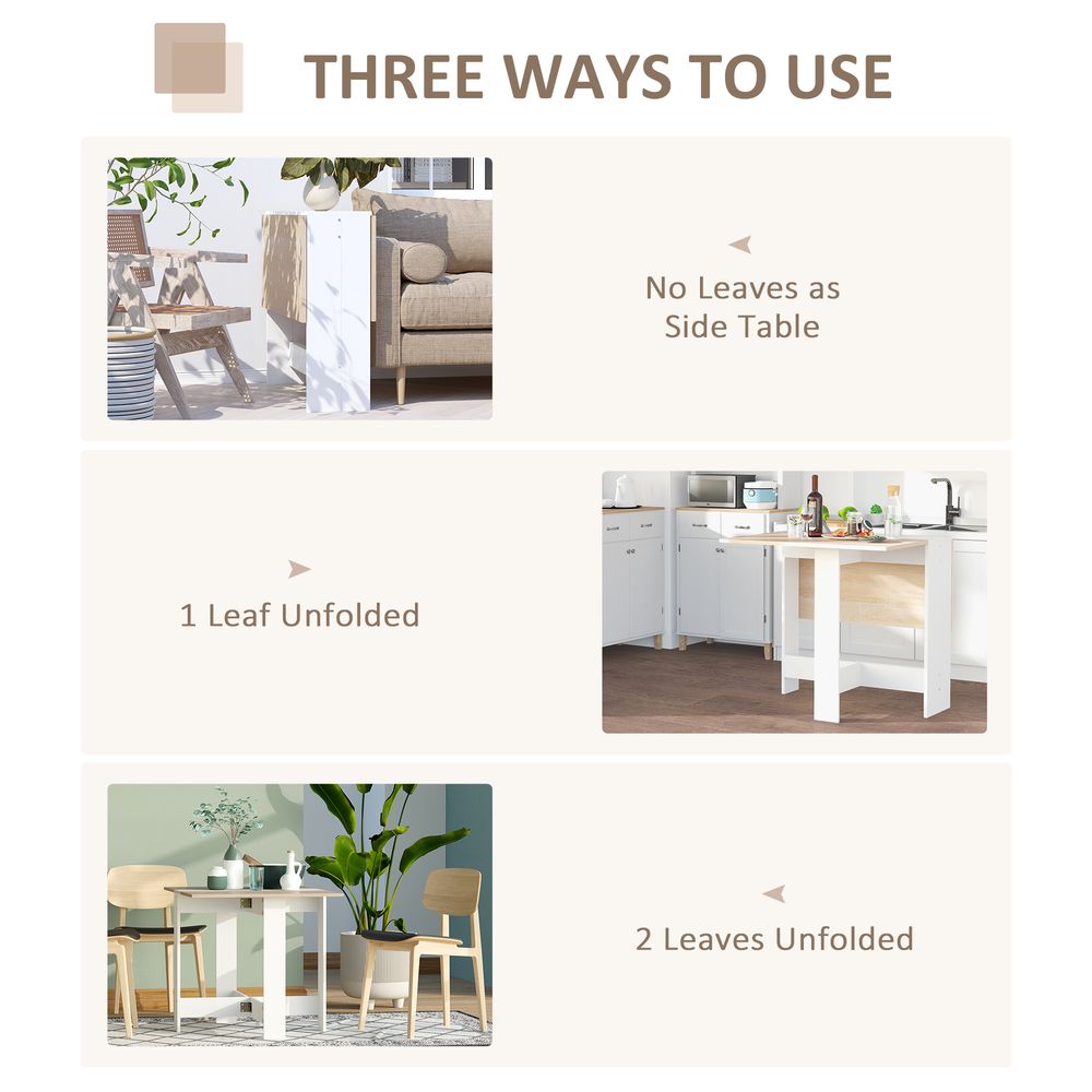 Drop Leaf Table Folding Dining Space Saving-Oak White Colour - Dining Table from HOMCOM
