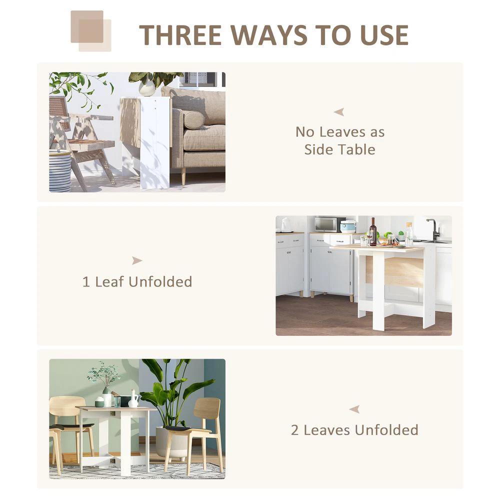 Drop Leaf Table Folding Dining Space Saving-Oak White Colour by HOMCOM