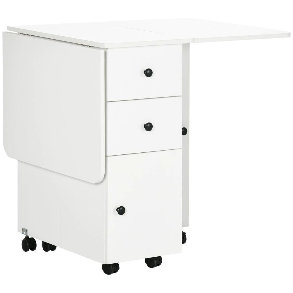 Folding Dining Table, Drop Leaf Table With Storage Drawers White by HOMCOM
