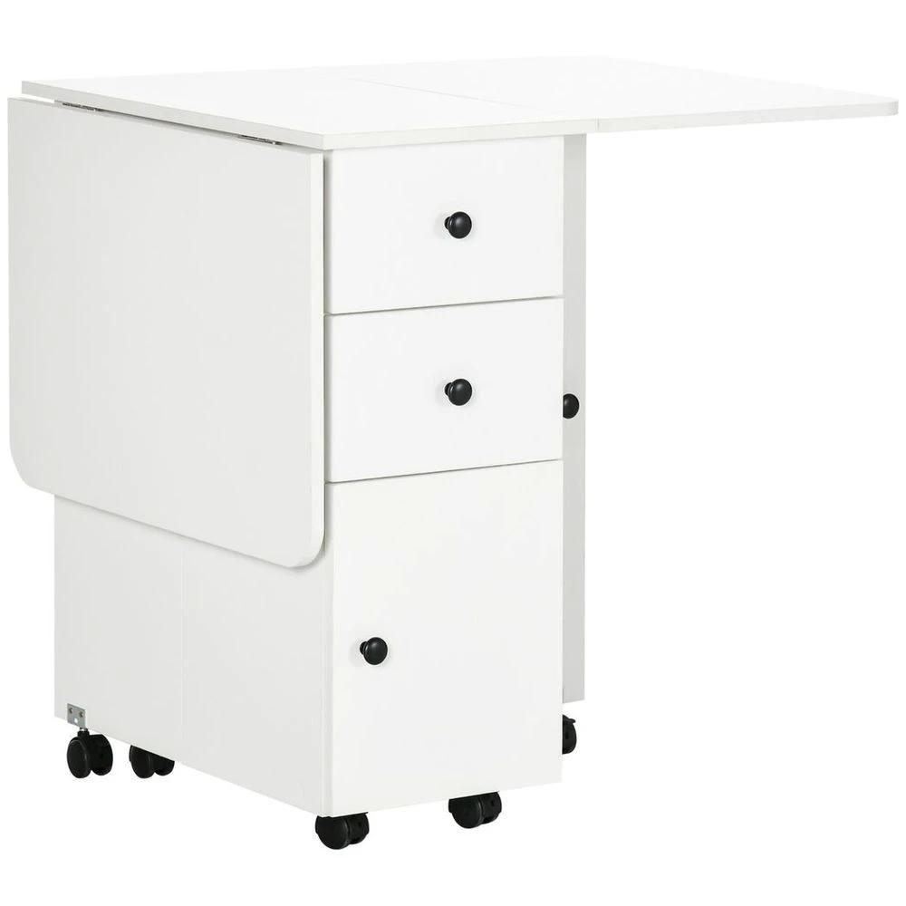 Folding Dining Table, Drop Leaf Table With Storage Drawers White by HOMCOM