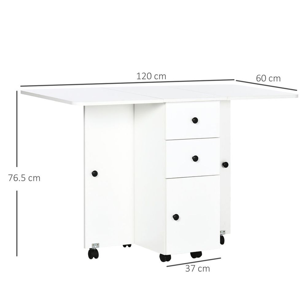 Folding Dining Table, Drop Leaf Table With Storage Drawers White - Dining Table from HOMCOM