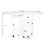 Folding Dining Table, Drop Leaf Table With Storage Drawers White by HOMCOM