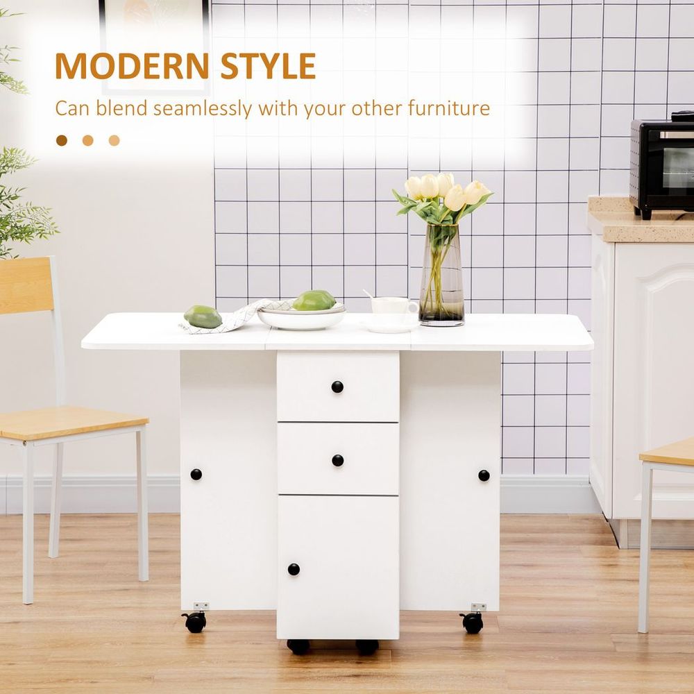 Folding Dining Table, Drop Leaf Table With Storage Drawers White - Dining Table from HOMCOM