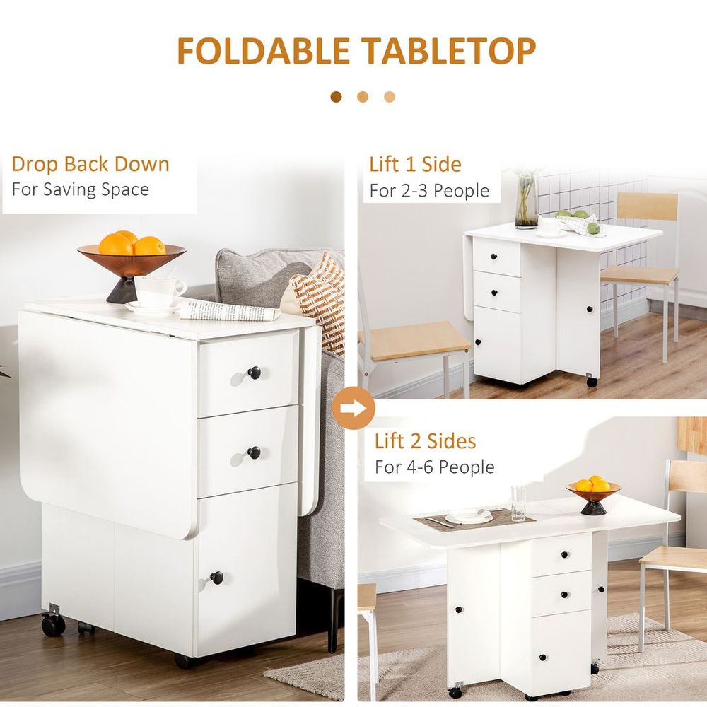 Folding Dining Table, Drop Leaf Table With Storage Drawers White - Dining Table from HOMCOM