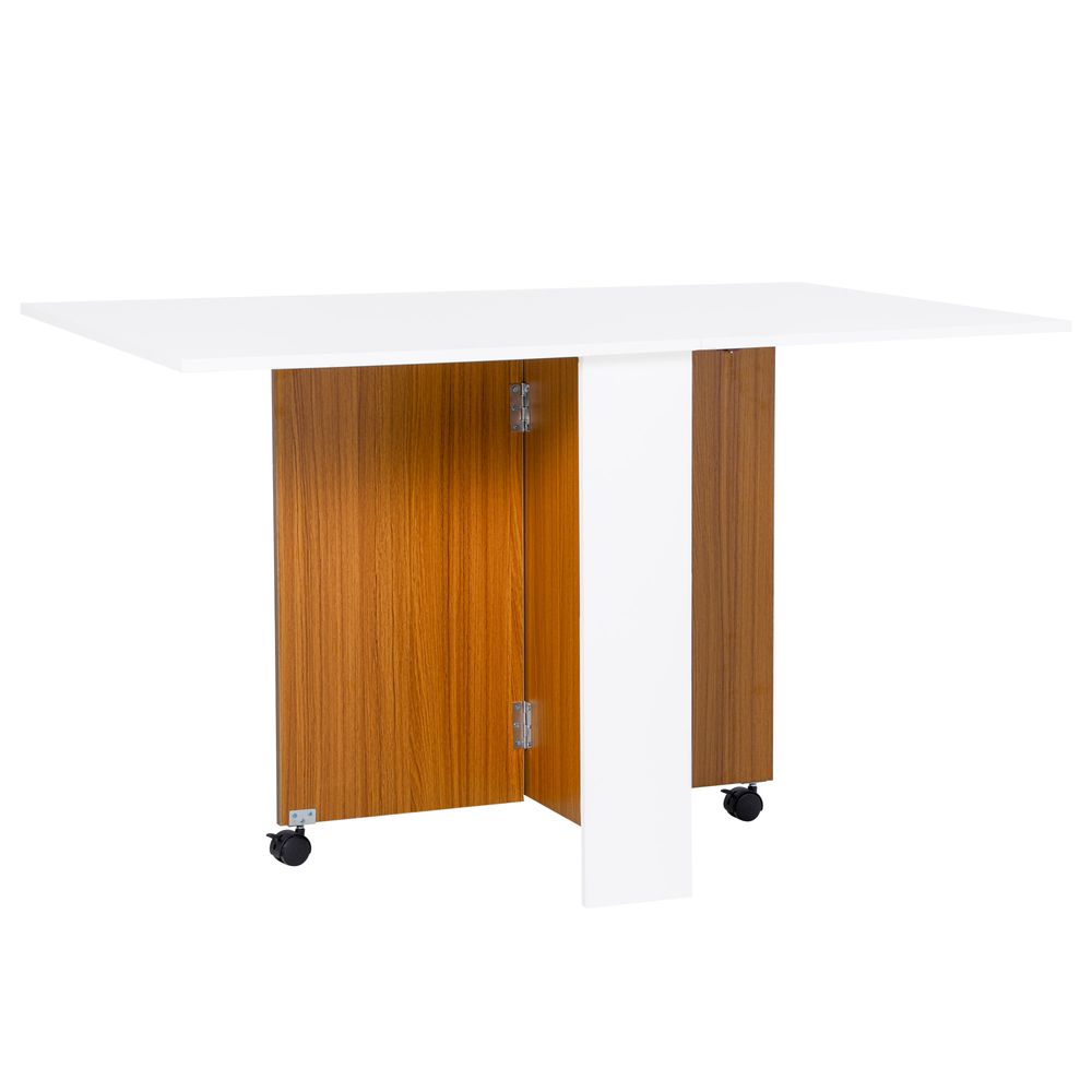 Folding Drop Leaf Table Dining Mobile Writing Desk W/ Casters-Teak/White - Dining Table from HOMCOM