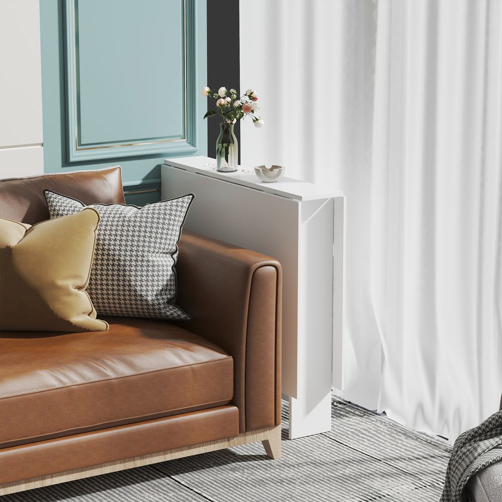 Folding Drop Leaf Table Dining Mobile Writing Desk W/ Casters-Teak/White - Dining Table from HOMCOM