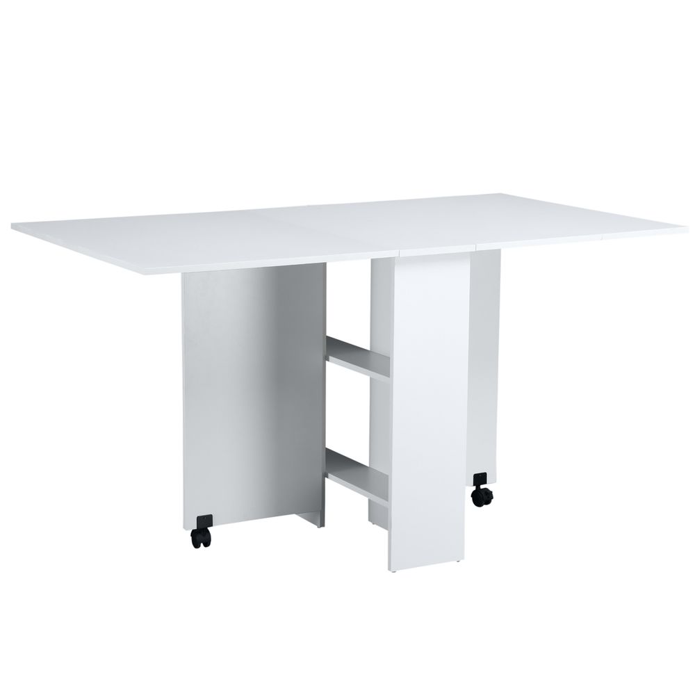 Kitchen Folding Desk Mobile Drop Leaf Dining Table Wheel Storage Shelves White - Dining Table from HOMCOM