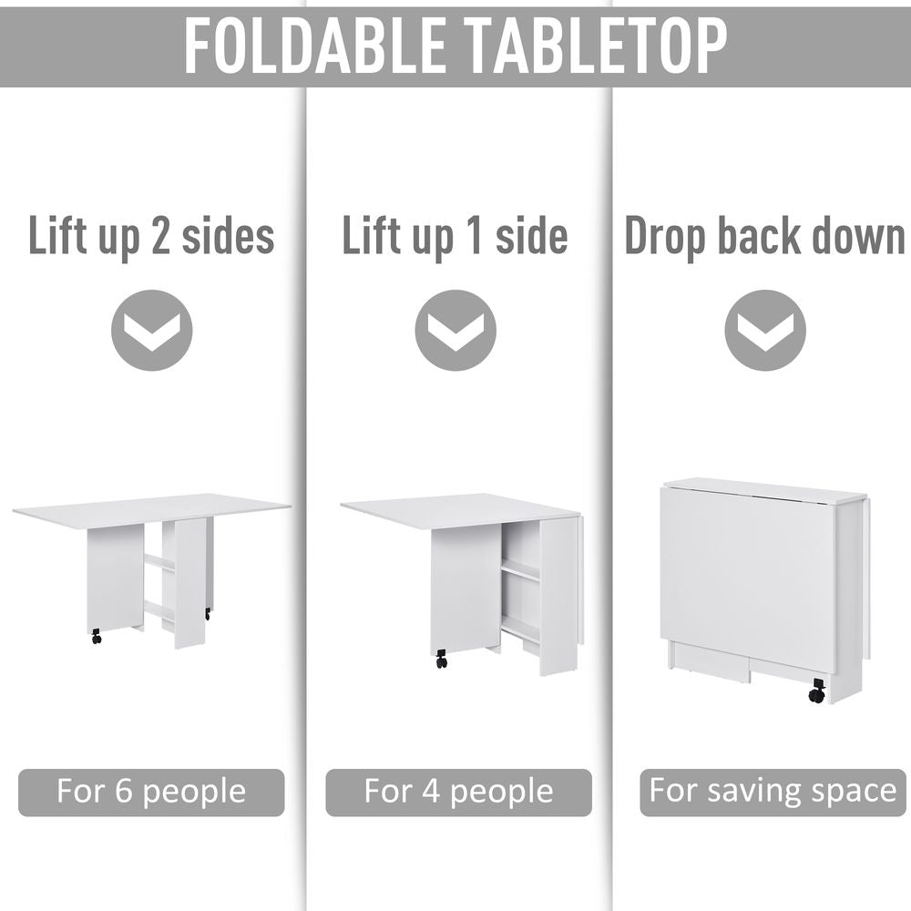 Kitchen Folding Desk Mobile Drop Leaf Dining Table Wheel Storage Shelves White - Dining Table from HOMCOM