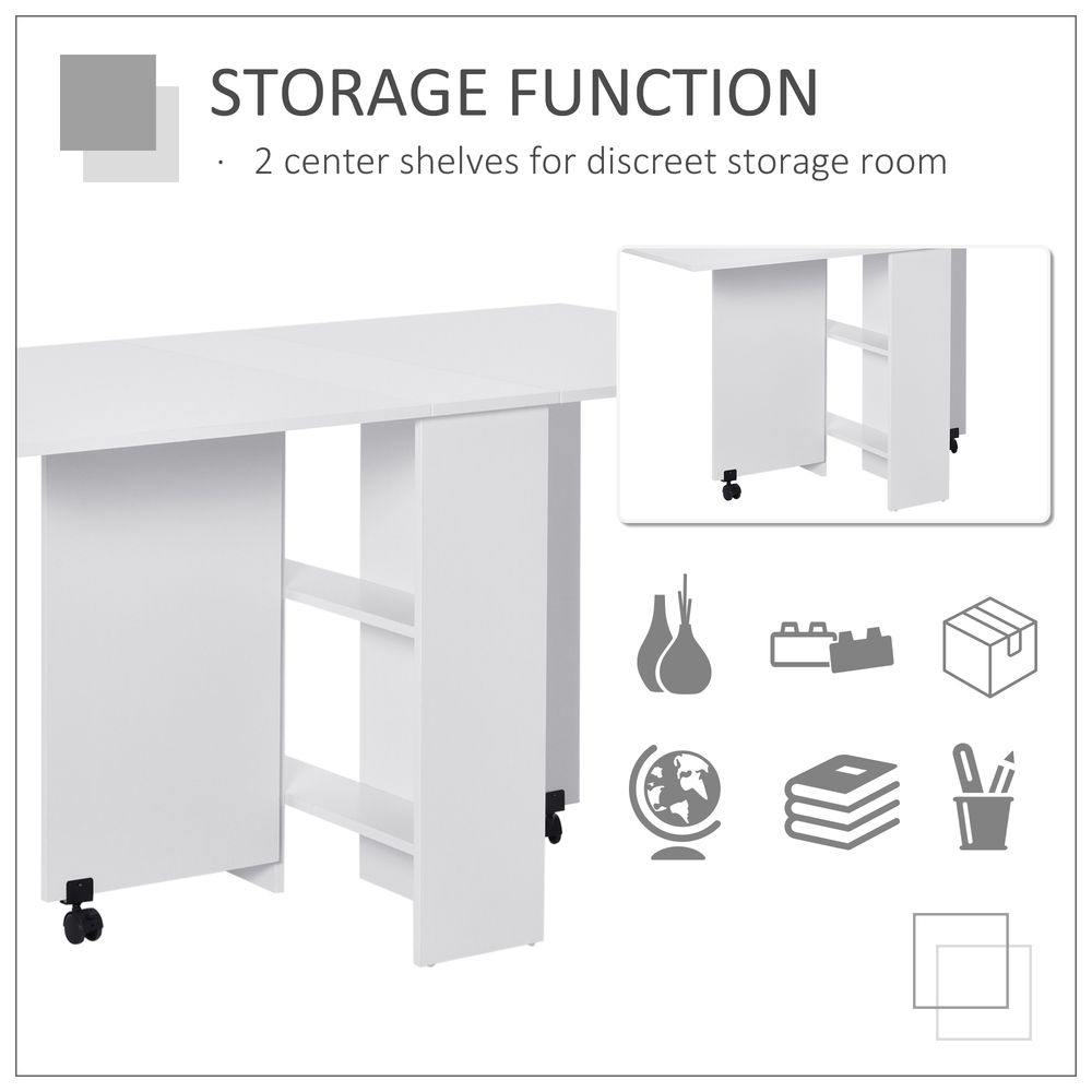 Kitchen Folding Desk Mobile Drop Leaf Dining Table Wheel Storage Shelves White - Dining Table from HOMCOM