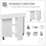 Kitchen Folding Desk Mobile Drop Leaf Dining Table Wheel Storage Shelves White - Dining Table from HOMCOM