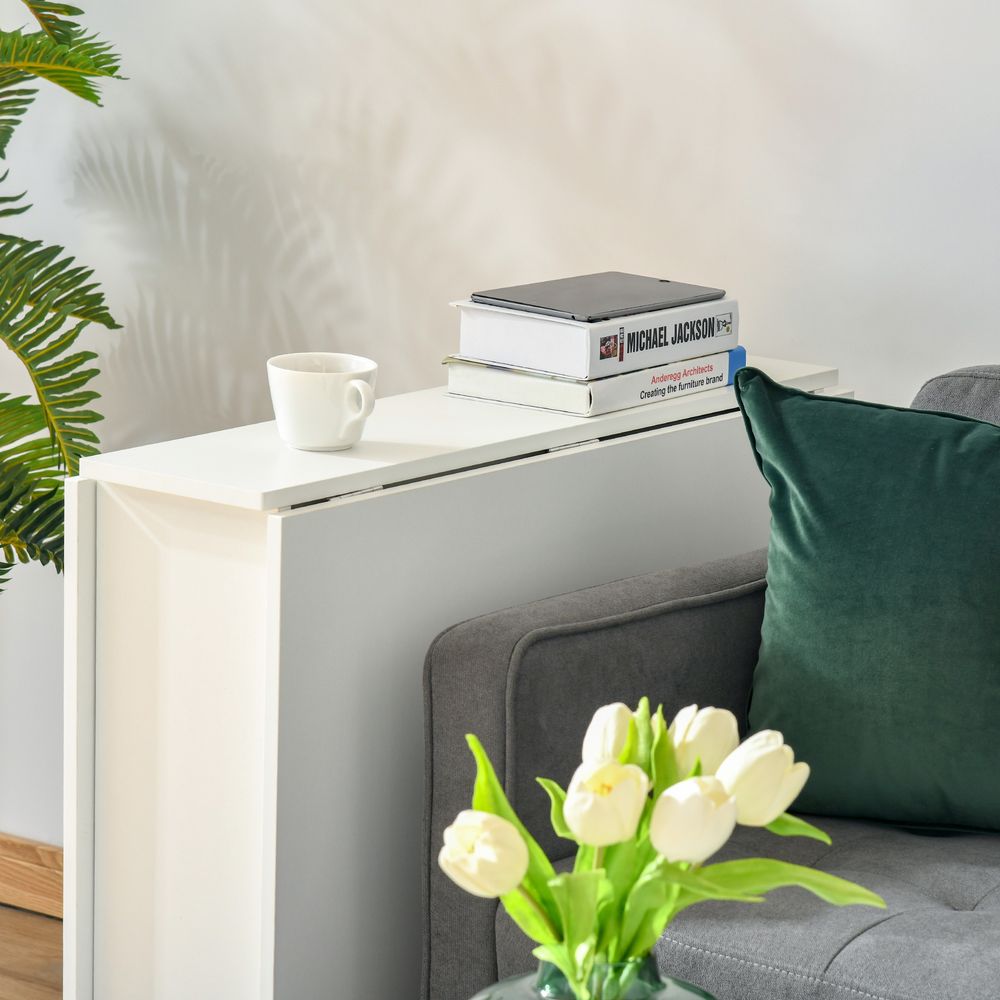 Kitchen Folding Desk Mobile Drop Leaf Dining Table Wheel Storage Shelves White - Dining Table from HOMCOM