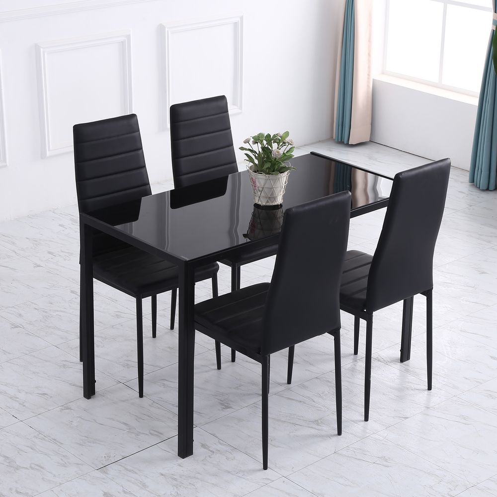 Modern Rectangular 4 Seater Dining Table with Tempered Glass Top - Dining Table from HOMCOM
