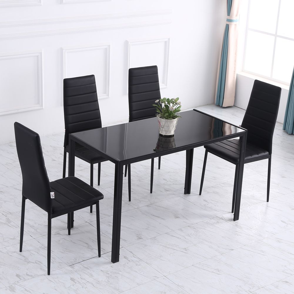 Modern Rectangular 4 Seater Dining Table with Tempered Glass Top - Dining Table from HOMCOM