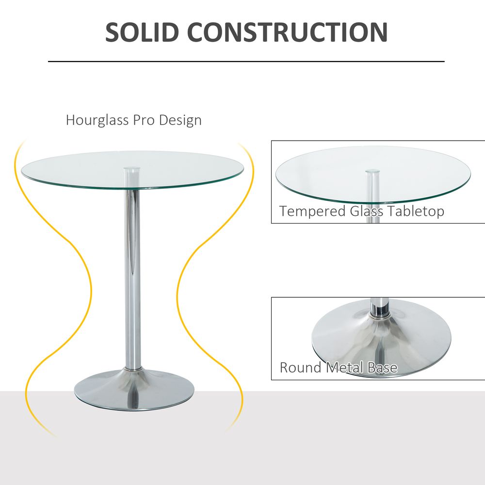 Round Dining Table Bistro Pub Counter w/ Tempered Glass Top for Kitchen - Dining Table from HOMCOM