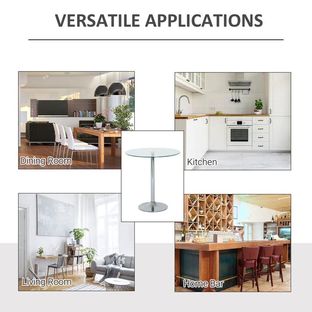 Round Dining Table Bistro Pub Counter w/ Tempered Glass Top for Kitchen by HOMCOM