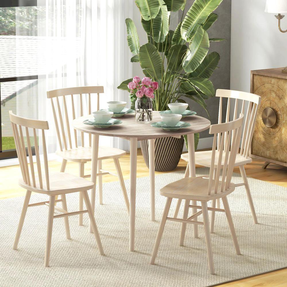 Foldable Dining Table, Round Drop Leaf Table with Wood Legs by HOMCOM