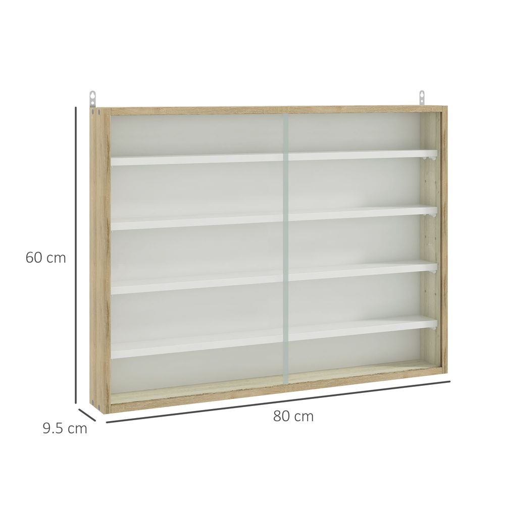 5-Tier Wall Display Shelf Unit Cabinet w/ Shelves Glass Doors Natural - Display Cabinet from HOMCOM