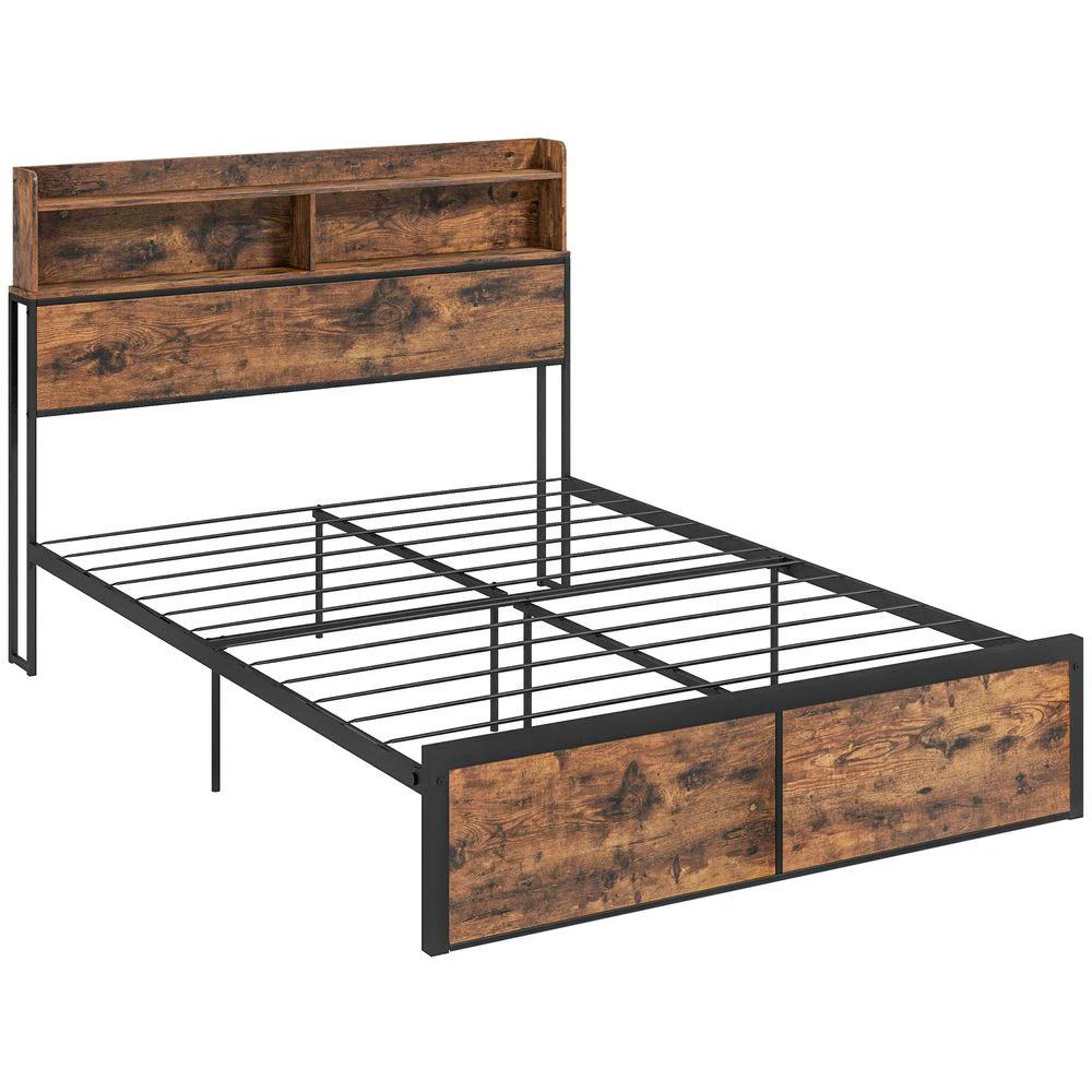 HOMCOM 4.8FT Double Bed Frame with Storage Headboard and Under Bed Storage - Uncategorized Double Bed