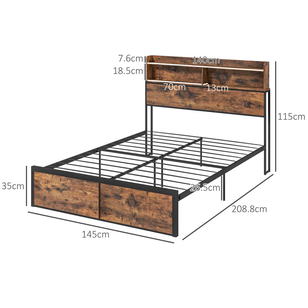 4.8FT Double Bed Frame with Storage Headboard and Under Bed Storage - Double Bed from HOMCOM