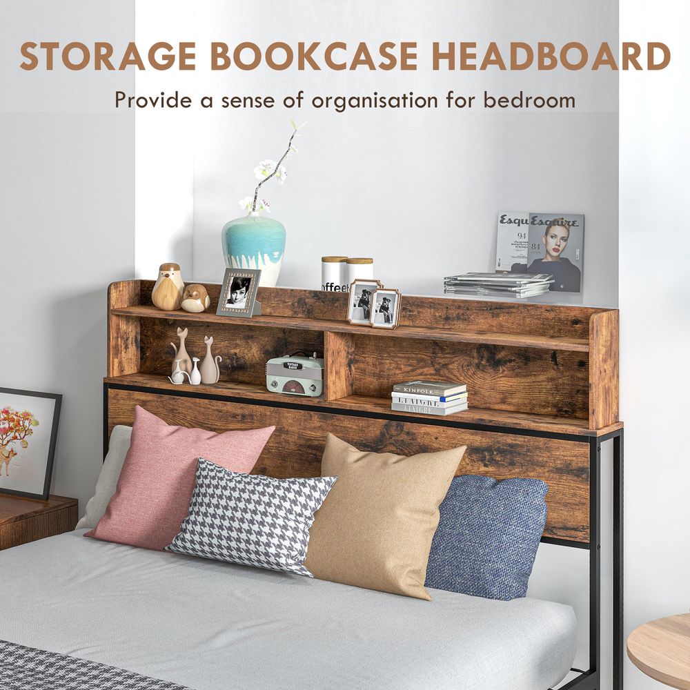 4.8FT Double Bed Frame with Storage Headboard and Under Bed Storage - Double Bed from HOMCOM