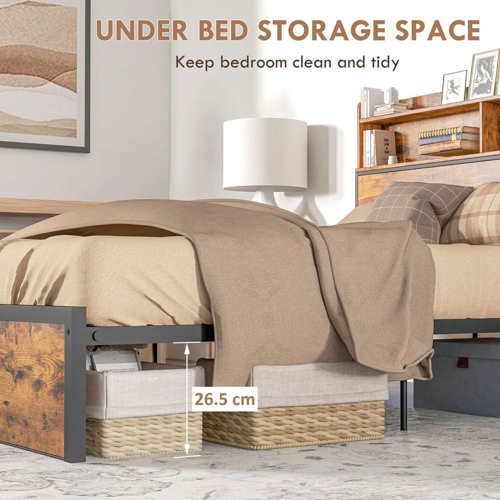 4.8FT Double Bed Frame with Storage Headboard and Under Bed Storage - Double Bed from HOMCOM