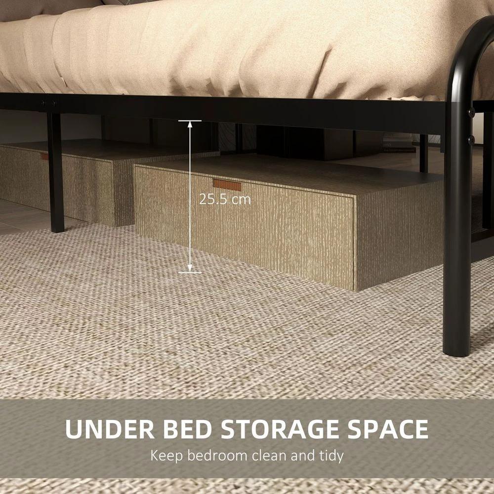 Double Bed Frame Steel Bed Base with Headboard 145 x 199cm Brown by HOMCOM