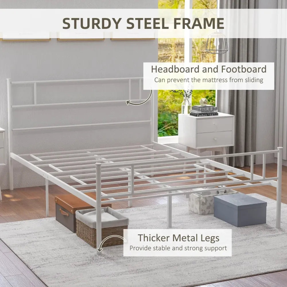 Double Metal Bed Frame w/ Headboard & Footboard, Underbed Storage Space - Double Bed from HOMCOM