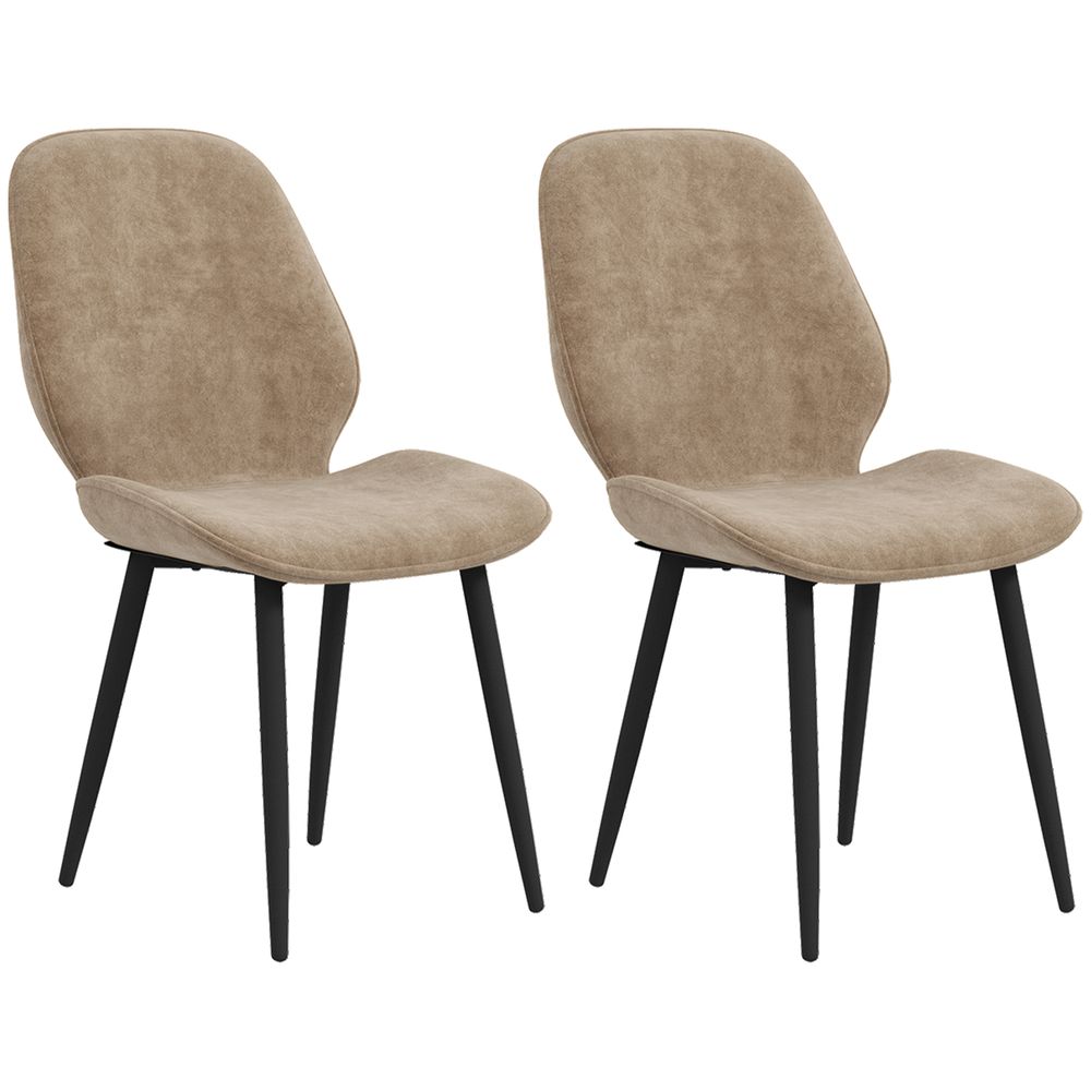 Dining Chairs Set of 2, Upholstered Kitchen Chairs with Metal Legs, Brown - Fabric Dining Chairs from HOMCOM