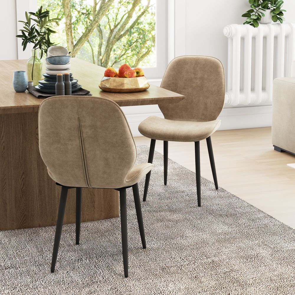 Dining Chairs Set of 2, Upholstered Kitchen Chairs with Metal Legs, Brown - Fabric Dining Chairs from HOMCOM