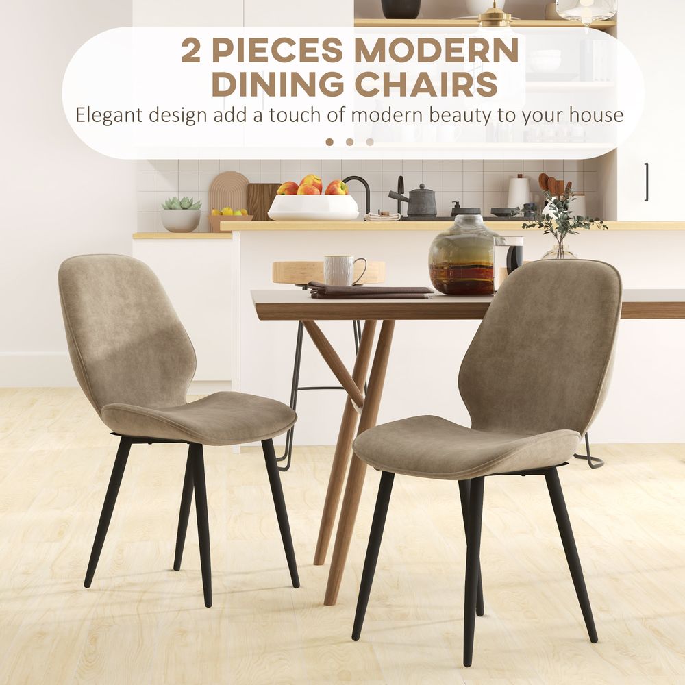 Dining Chairs Set of 2, Upholstered Kitchen Chairs with Metal Legs, Brown - Fabric Dining Chairs from HOMCOM