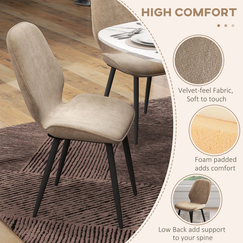 Dining Chairs Set of 2, Upholstered Kitchen Chairs with Metal Legs, Brown - Fabric Dining Chairs from HOMCOM