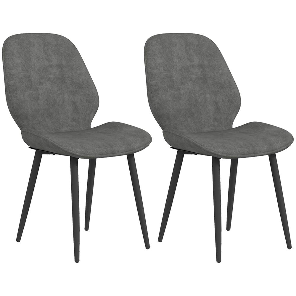 Dining Chairs Set of 2, Upholstered Kitchen Chairs with Metal Legs, Grey - Fabric Dining Chairs from HOMCOM