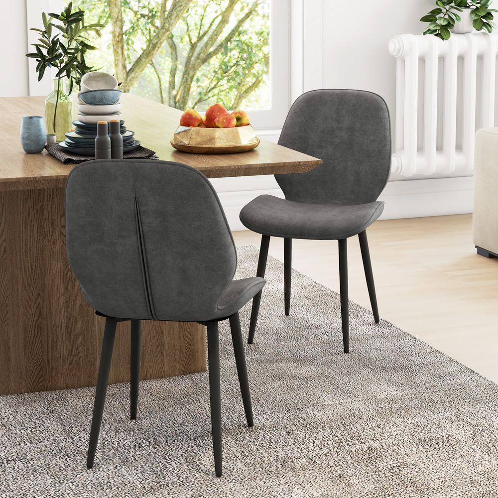 Dining Chairs Set of 2, Upholstered Kitchen Chairs with Metal Legs, Grey - Fabric Dining Chairs from HOMCOM