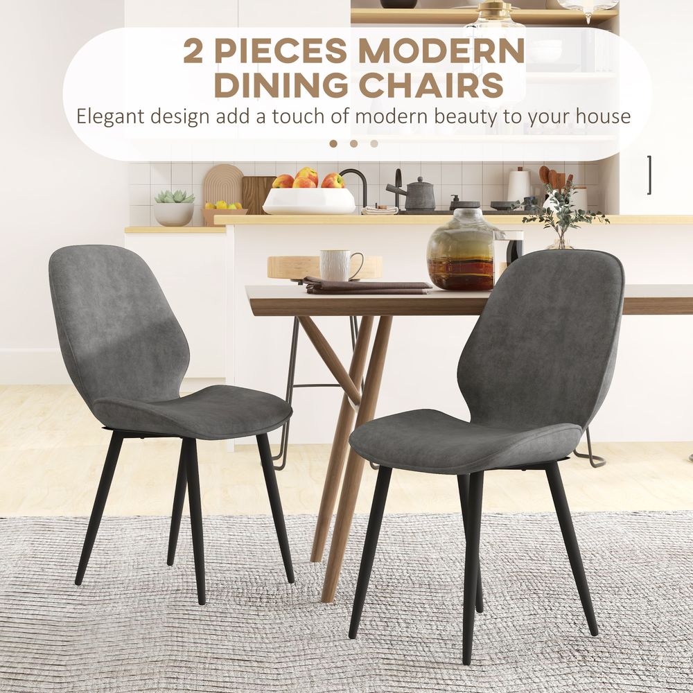 Dining Chairs Set of 2, Upholstered Kitchen Chairs with Metal Legs, Grey - Fabric Dining Chairs from HOMCOM