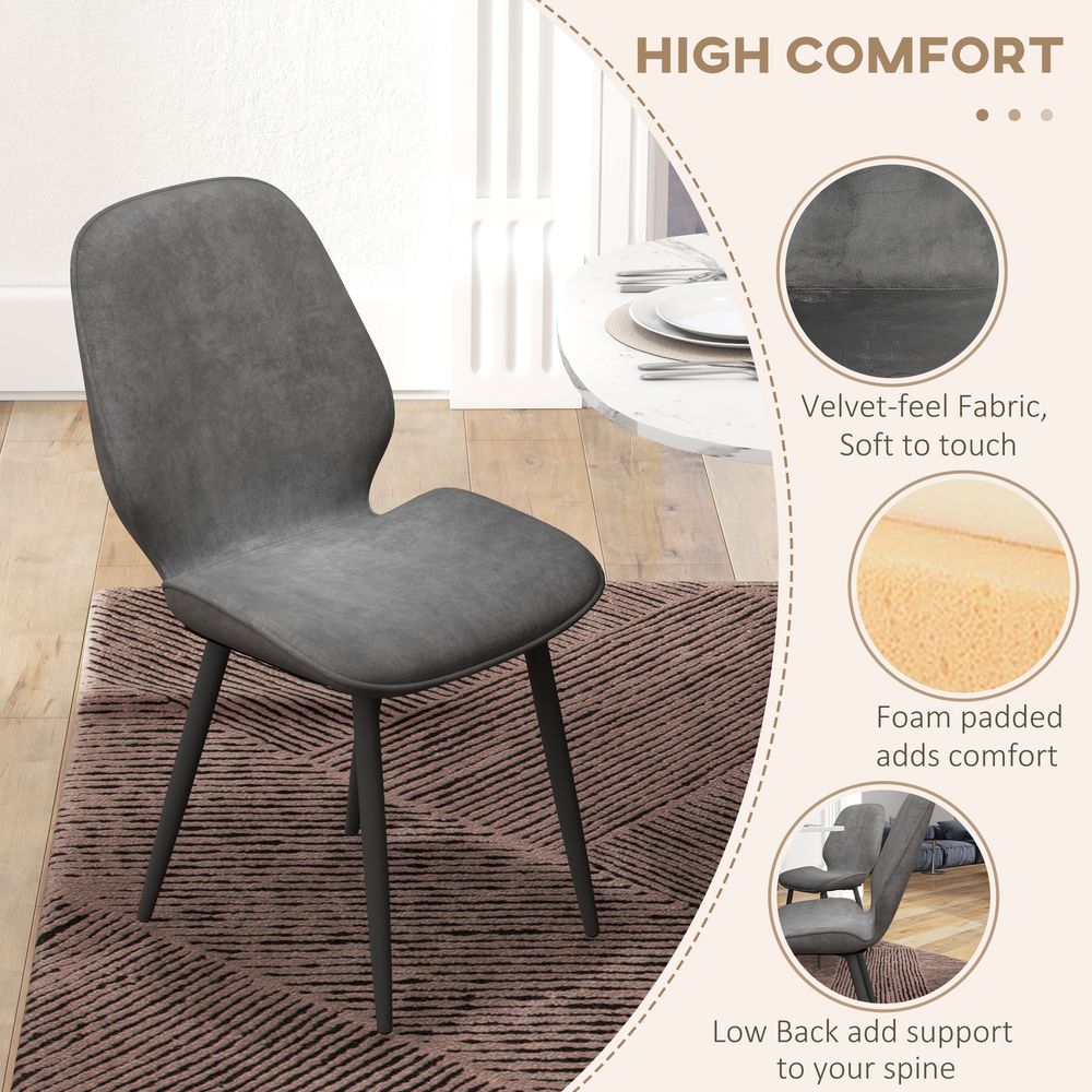 Dining Chairs Set of 2, Upholstered Kitchen Chairs with Metal Legs, Grey - Fabric Dining Chairs from HOMCOM