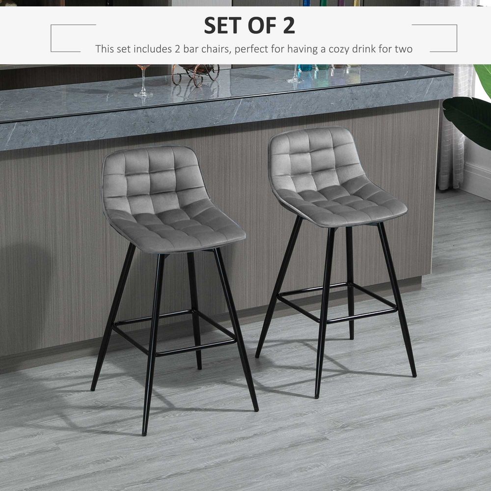 Kitchen Counter Chairs Set of 2 Velvet-Touch Dining Chairs Bar Stools - Fabric Dining Chairs from HOMCOM