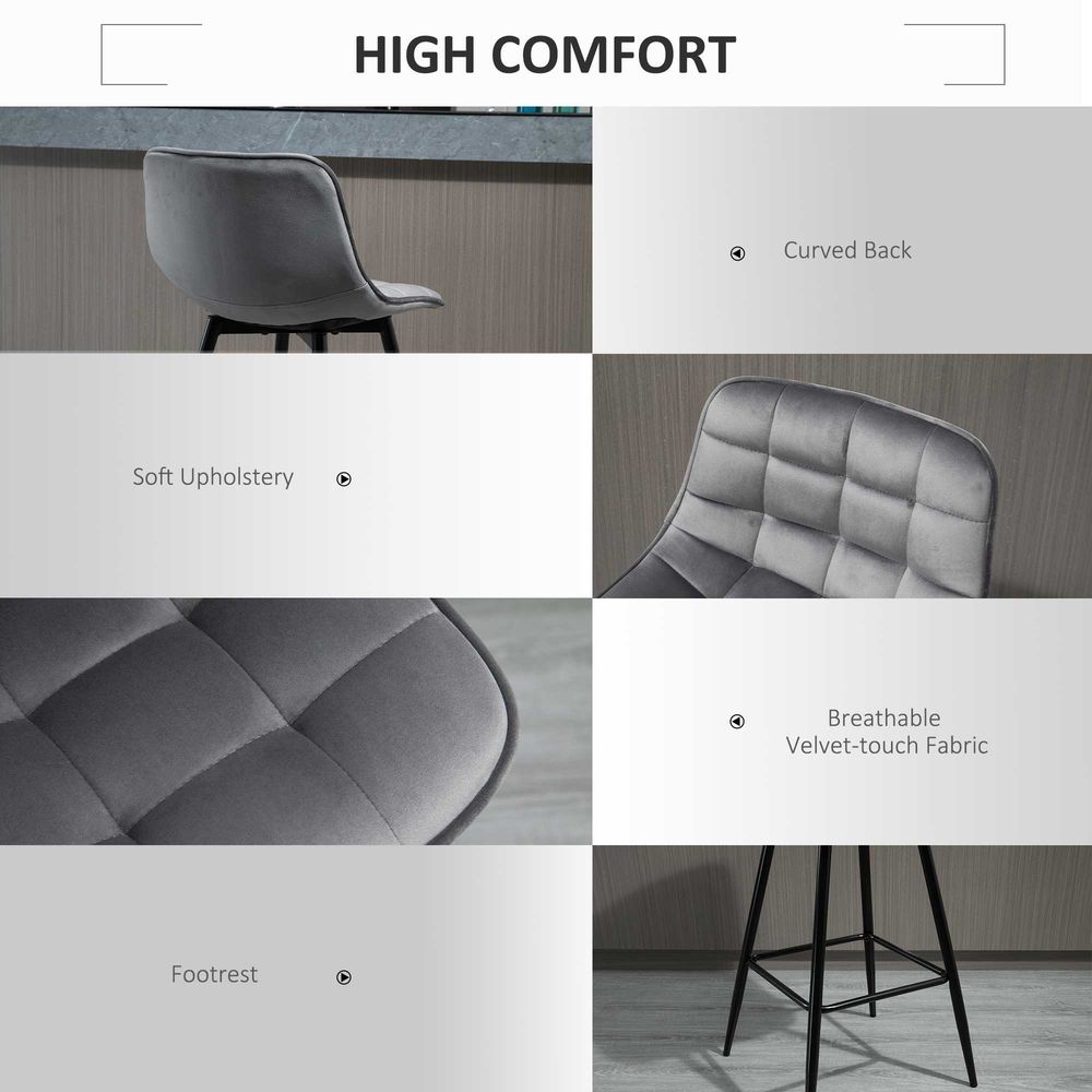 Kitchen Counter Chairs Set of 2 Velvet-Touch Dining Chairs Bar Stools - Fabric Dining Chairs from HOMCOM