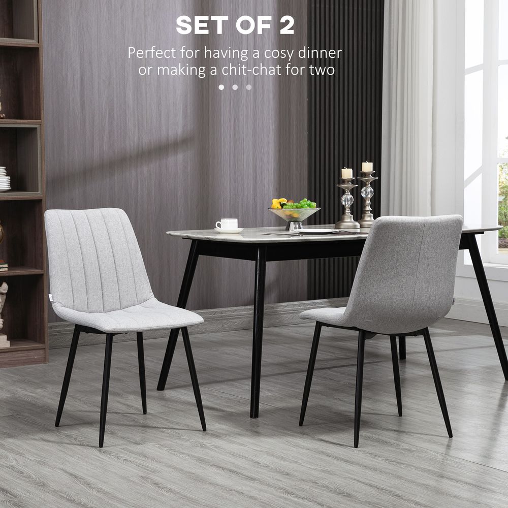 Modern Dining Chairs Set of 2 with Linen-touch Upholstery and Steel Legs - Fabric Dining Chairs from HOMCOM