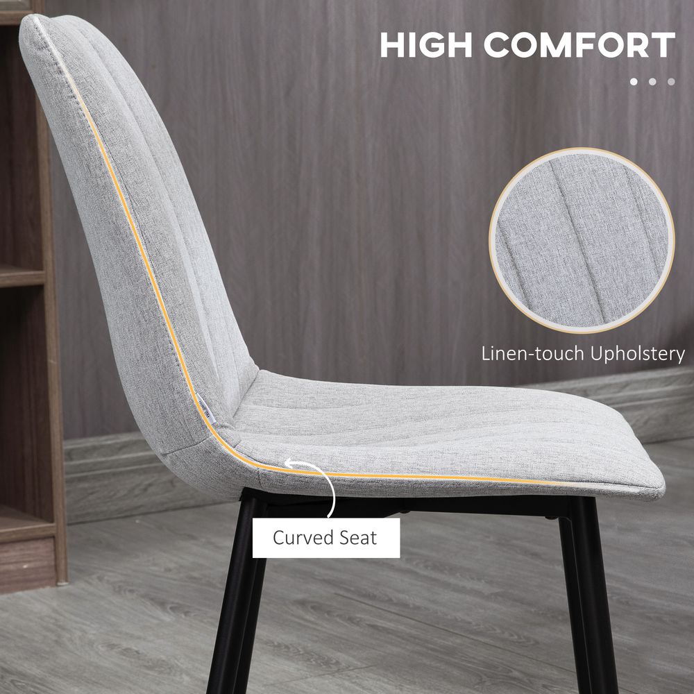 Modern Dining Chairs Set of 2 with Linen-touch Upholstery and Steel Legs - Fabric Dining Chairs from HOMCOM