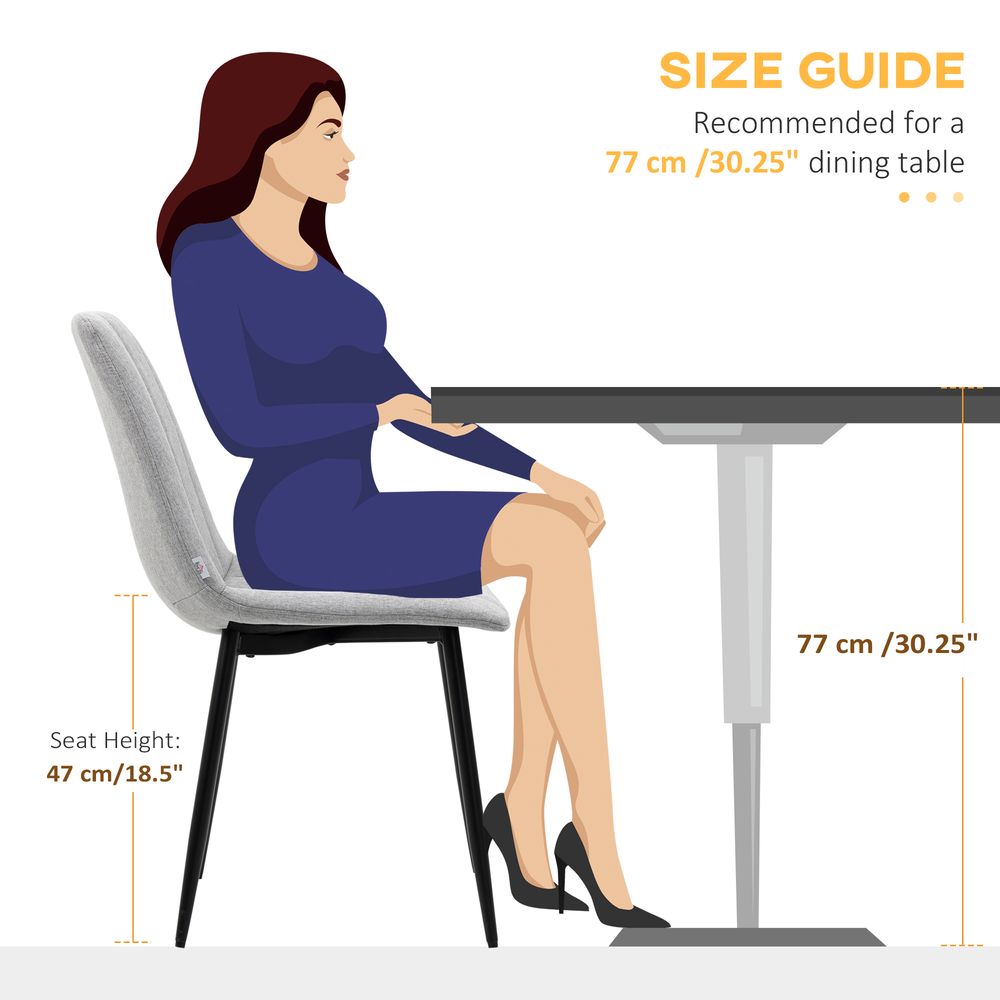 Modern Dining Chairs Set of 2 with Linen-touch Upholstery and Steel Legs - Fabric Dining Chairs from HOMCOM