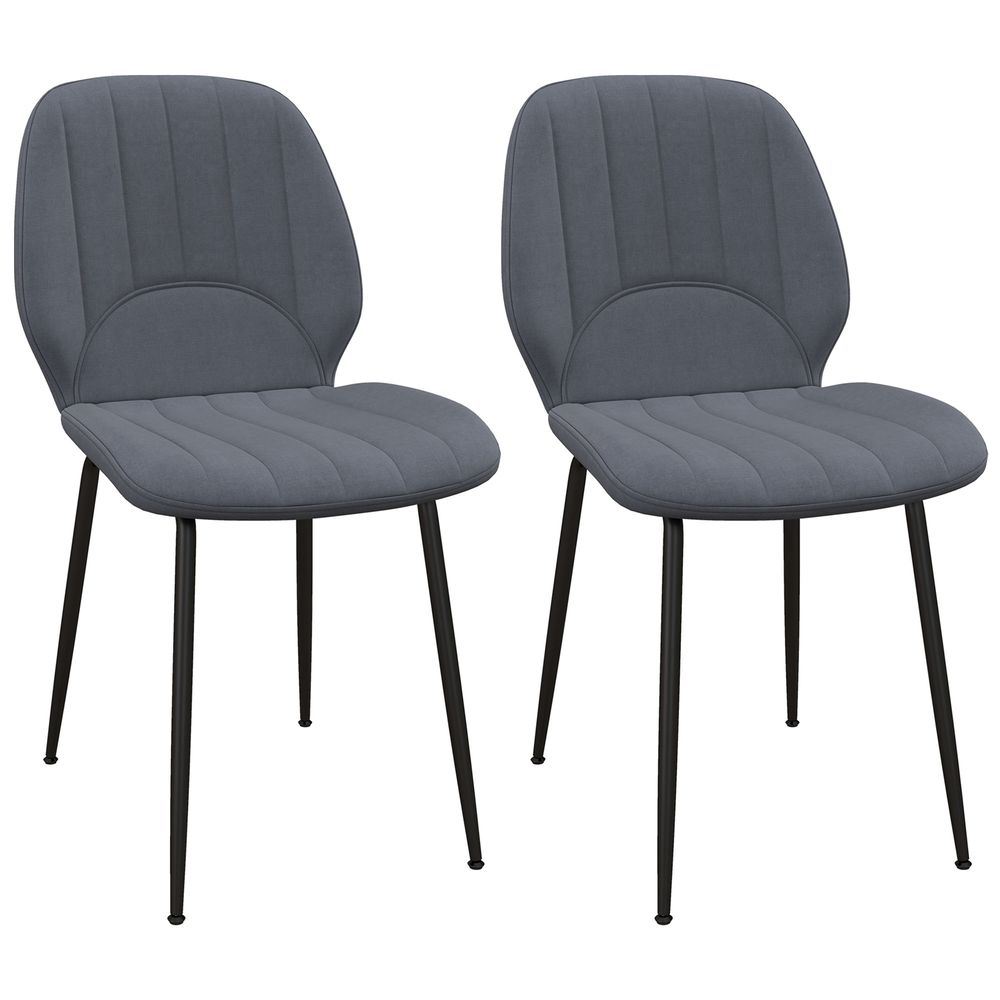 Modern Dining Chairs Set of 2 with Padded Seat and Steel Legs, Dark Grey - Fabric Dining Chairs from HOMCOM