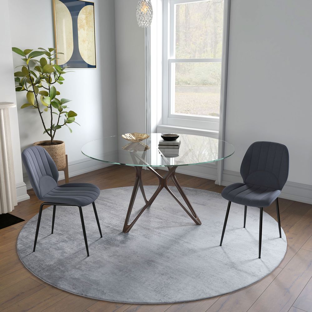 Modern Dining Chairs Set of 2 with Padded Seat and Steel Legs, Dark Grey - Fabric Dining Chairs from HOMCOM