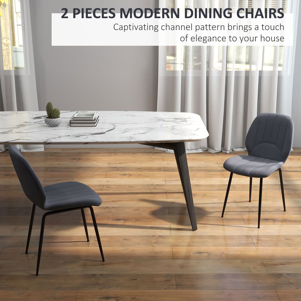 Modern Dining Chairs Set of 2 with Padded Seat and Steel Legs, Dark Grey - Fabric Dining Chairs from HOMCOM