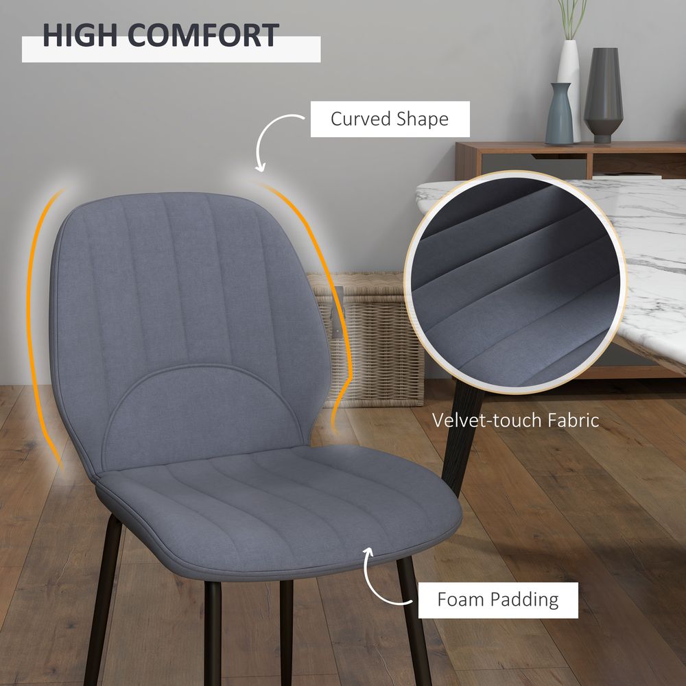 Modern Dining Chairs Set of 2 with Padded Seat and Steel Legs, Dark Grey - Fabric Dining Chairs from HOMCOM